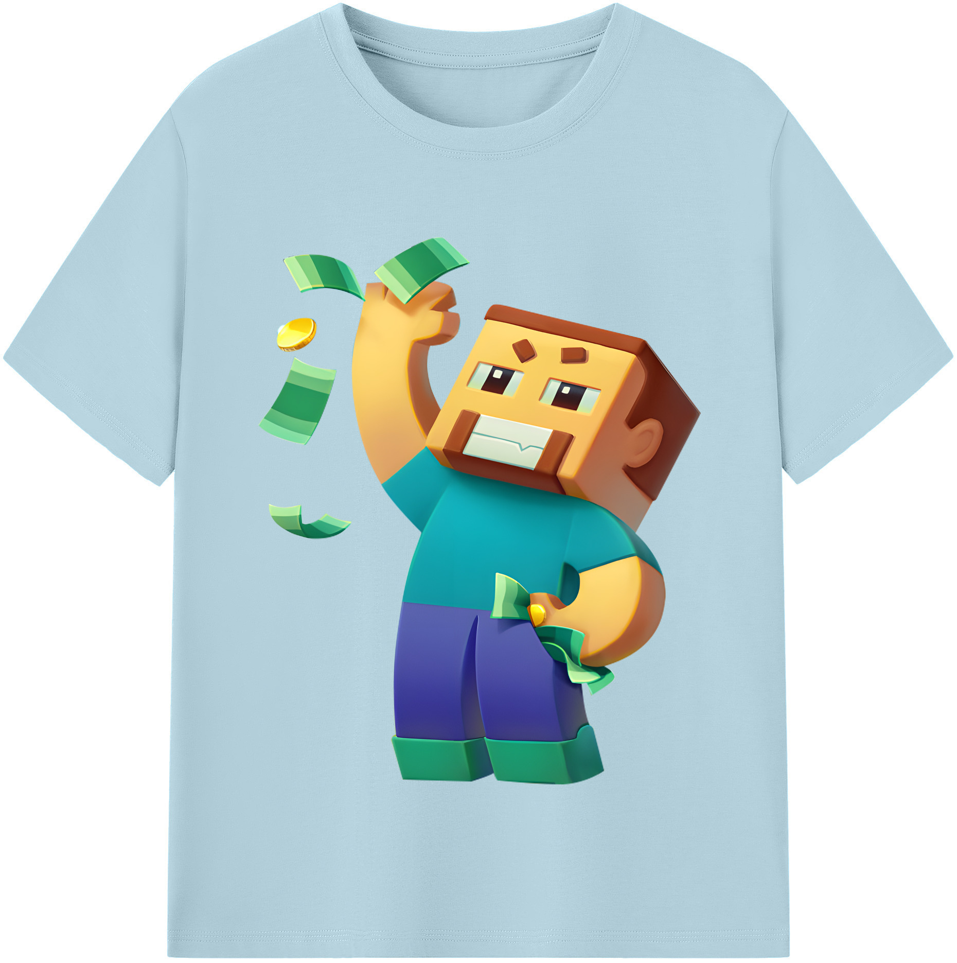 （画像用） マインクラフト ブロックの世界 Minecraft MC Block world 綿100％半袖Tシャツ（フロントプリント）